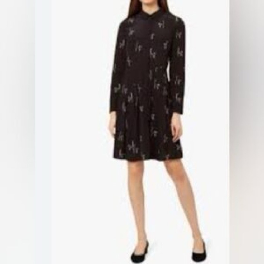 NWT Ann Taylor Loft Black Long Sleeve Dress with Pattern